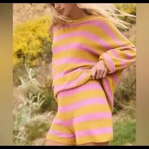 Free people beach XS malibu striped surf set pink lemonade